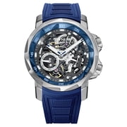 FEICE FM511 Mens Automatic Skeleton Watch, Luxury Sapphire Crystal Glass Blue Dial Luminous Hands, 5ATM Waterproof Sport Wristwatch with Silicone Strap for Men, Casual Mechanical Watches For Men.