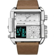 FEICE Wathes for Men Digital LED Analog Quartz Wristwatch Business Men s Watch Multifunction Square Chronograph 24H Calendar Leather Band Unique FK030