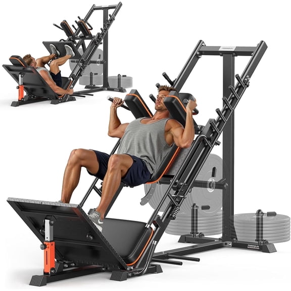 3‑in‑1 Leg Press Hack Squat Machine with Stretch Board – Adjustable Leg Press Machine for Home Gym with Full Range of Motion & Ultra-Quiet Pulley System