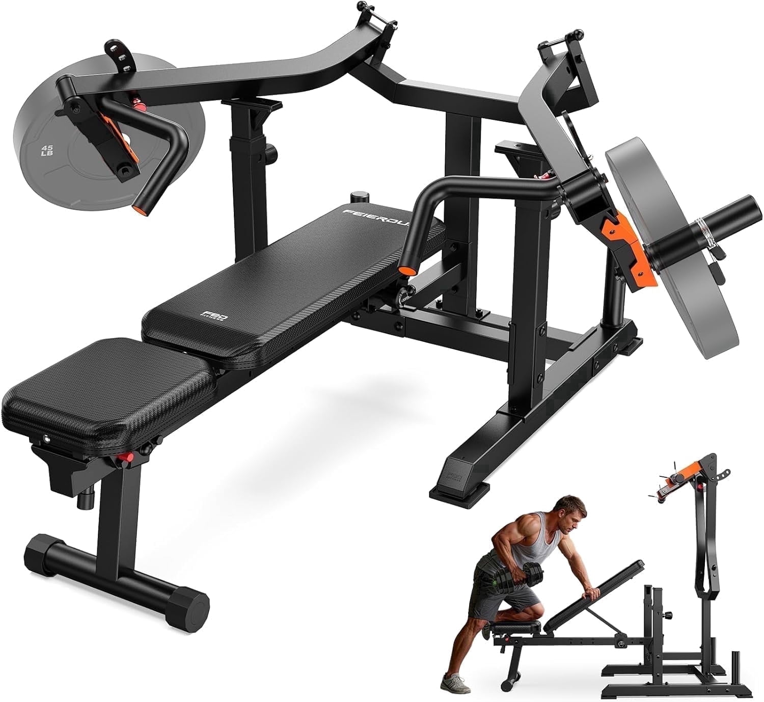 FEIERDUN SO2 Chest Press Machine, Heavy-Duty Bench Press Machine with 4-Level Adjustable Independent Converging Arms, Unique Adjust Bench Design, Strength Training Equipment |FED Fitness