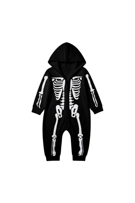 Baby Jumpsuit Halloween Skeleton Themed Parties Hood Cartoon Onesie Family Matching Romper Holiday Loungewear Homewear For Daily Wear And Party