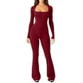 thumbnail image 1 of FEIFLY Casual Jumpsuit For Women Dressy Square Neck Long Sleeve Solid Color Harem Long Pants Bib Overalls Onesie, 1 of 6