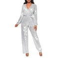 thumbnail image 1 of FEIFLY Casual O-Neck Jumpsuit Long Sleeve Belted Sequin Jumpsuit Solid Color Leisure Women Onesie, 1 of 4