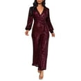 thumbnail image 1 of FEIFLY Casual O-Neck Jumpsuit Long Sleeve Belted Sequin Jumpsuit Solid Color Stylish Women Onesie, 1 of 4