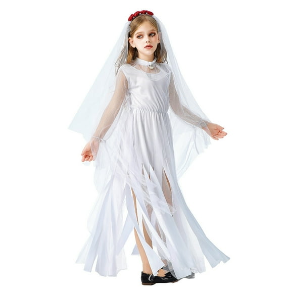 FEIFLY Child's Halloween Dark Gothic Long Dresses Gown Party Halloween Outfits Solid Color Festival Clothing