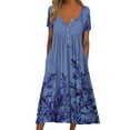 thumbnail image 1 of FEIFLY Dresses Flowy Boho Vacation For Women 2025 Short Sleeve Flower Round Tie Button Long Straight Dress With Pocket Sundress Cozy Wear, 1 of 9