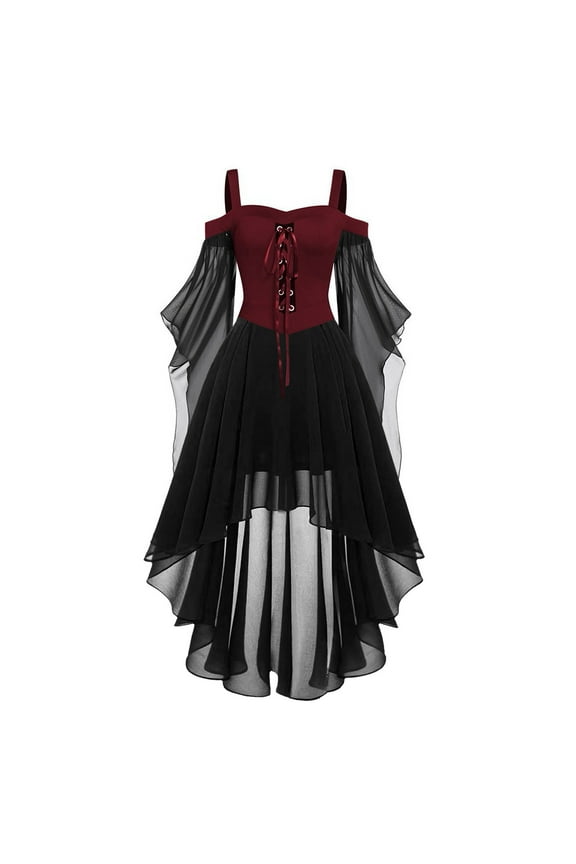 Dresses For Women Plus Size Fashion Gothic Style Vintage Midi Dress Croset Long Flare Sleeve Irregular Length Dress Short Sleeve Chiffon Dress Party Dress Solid Color Festival Clothing