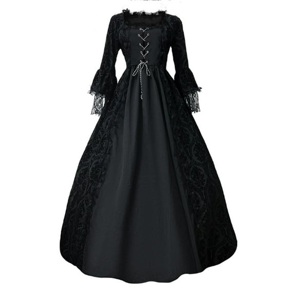 FEIFLY Elegant Gothic Lace Dresses For Stage Performance Formal Events And Reenactments Solid Color Festival Clothing