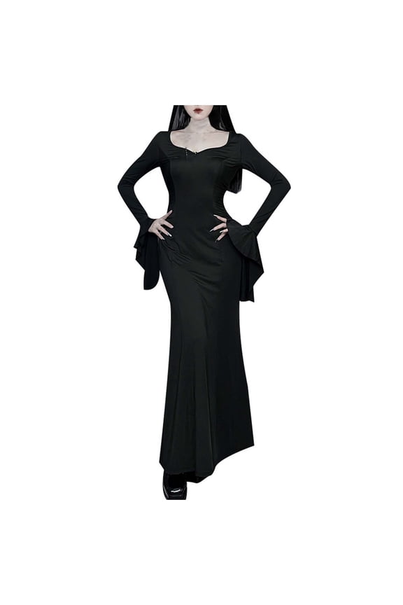 Elegant Women Slim Black Low Cut Long Fishtail Dress Bodycon Evening Gown For Formal Events – Sizes S XL Solid Color Festival Clothing