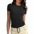 thumbnail image 1 of FEIFLY Fashion T-Shirt Tops For Women Fitted Short Sleeve Basic Tee Slim Fit Shirts Classic Female Solid Color Dailywear, 1 of 6