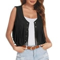 thumbnail image 1 of FEIFLY Fringe Vest Women Suede Open-Front Vintage Vest Sleeveless 70s Hippie Clothes Boho Western Jacket Solid Color Trendy Female Outwear, 1 of 8