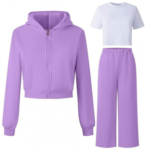 FEIFLY Girls 2 Piece Hooded Tracksuit Soft Comfy Athletic Outfit With Long Sleeve Tops And Pants Play Casual Wear Comfort Winter Child Kids Clothing Sets