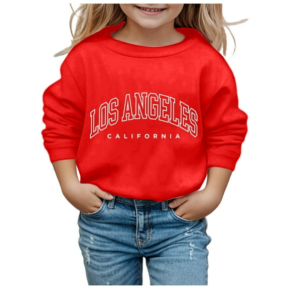 FEIFLY Girls Boys Sweatshirts Hoodie Long Sleeve Soft Graphic Hoody Kids Cute Los Angeles City Name Printed Pullovers Tops For Toddler Holiday Child Outwear