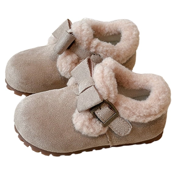 FEIFLY Girls Winter Boots With Bow Detail Fuzzy Ankle Booties Non- Sole Warm Cute Footwear Toddler Kids Outdoor Soft Shoes