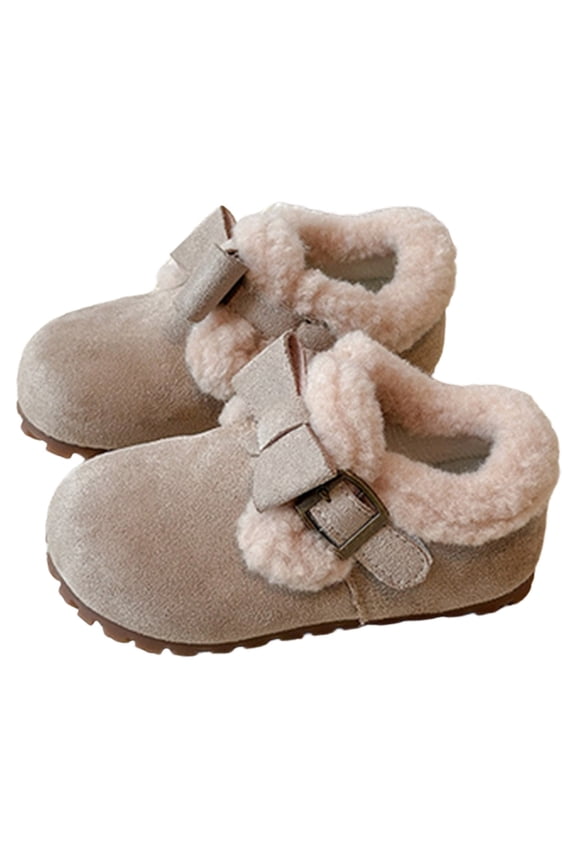 Girls Winter Boots With Bow Detail Fuzzy Ankle Booties Non- Sole Warm Cute Footwear Toddler Kids Outdoor Trendy Shoes