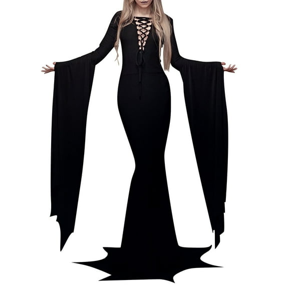 FEIFLY Gothic Bride Women Halloween Witch Dress O-Neck Elegant Party Outfits Holiday Clothing