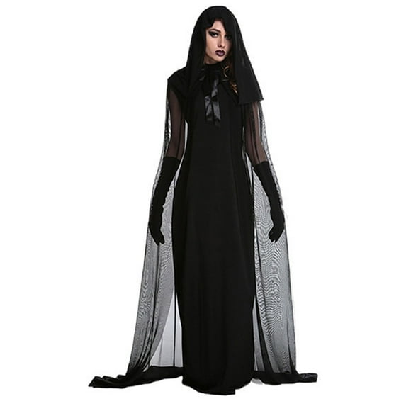 FEIFLY Gothic Witch For Women Elegant Dark Dress Halloween Party Dresses Performance Solid Color Festival Clothing