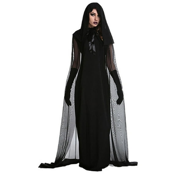 FEIFLY Gothic Witch For Women Elegant Dark Dress Halloween Party Dresses Performance Solid Color Festival Clothing