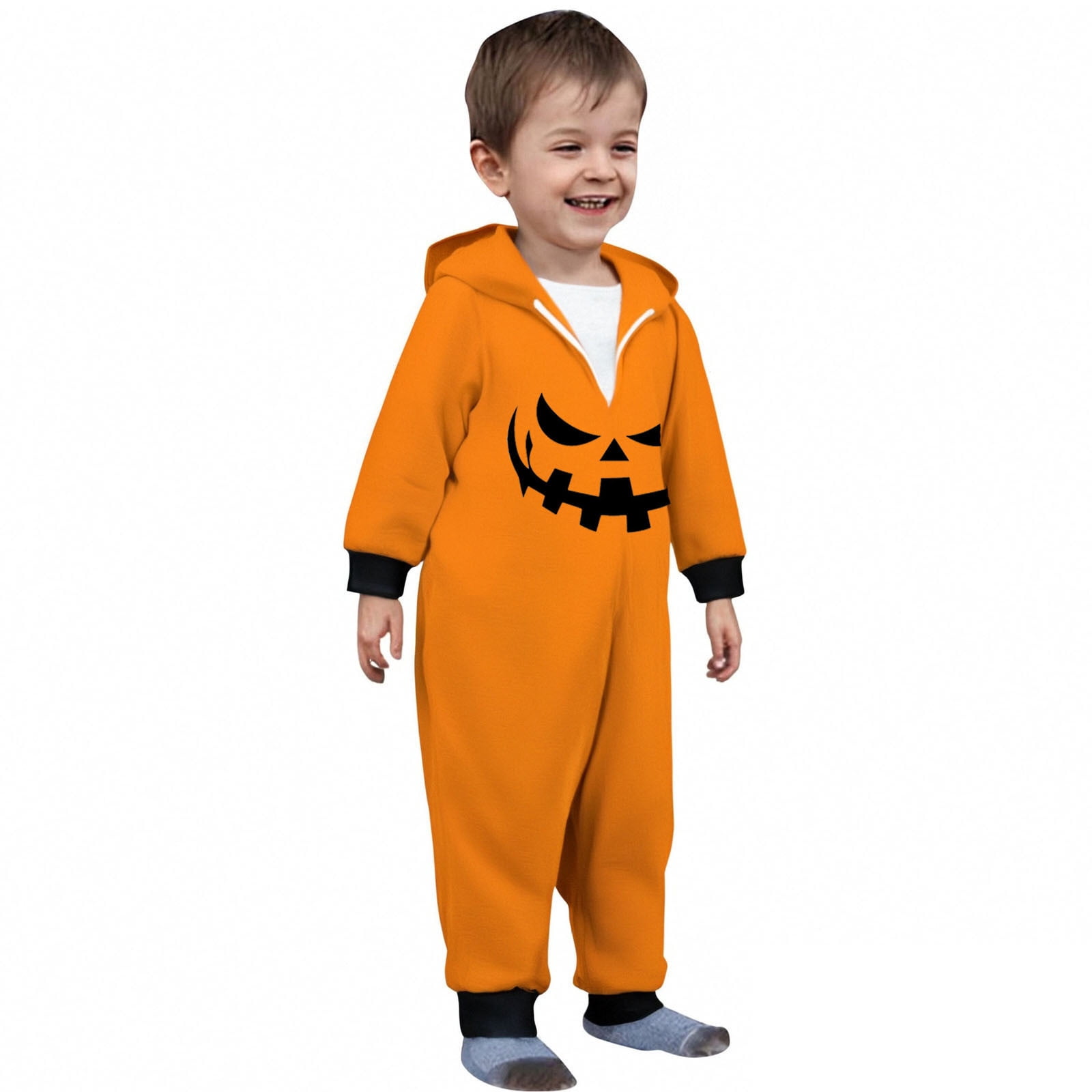 FEIFLY Halloween Printed Hooded Zipper Home Jumpsuit Pumpkin Onesie Family Matching Romper Holiday Loungewear For Toddler Baby