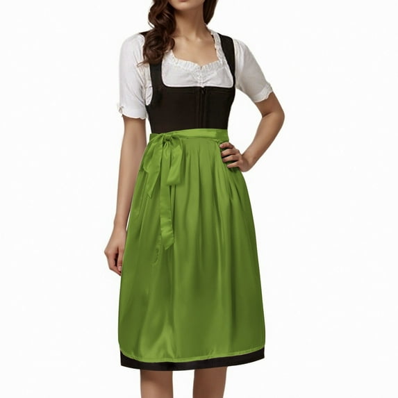 FEIFLY Holiday Women Classic Solid Color Half Apron With Ties For Party Dresses Bavarian Style Classic Wear