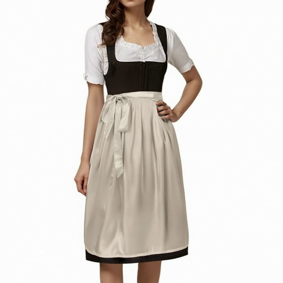 FEIFLY Holiday Women Classic Solid Color Half Apron With Ties For Party Dresses Bavarian Style Cozy Wear