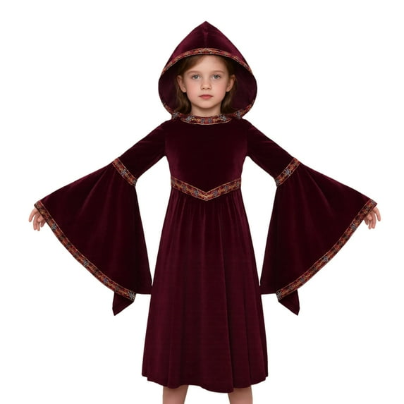 FEIFLY Kids Elegant Gothic Dress For Halloween Party Performance And Themed Events Solid Color Festival Clothing