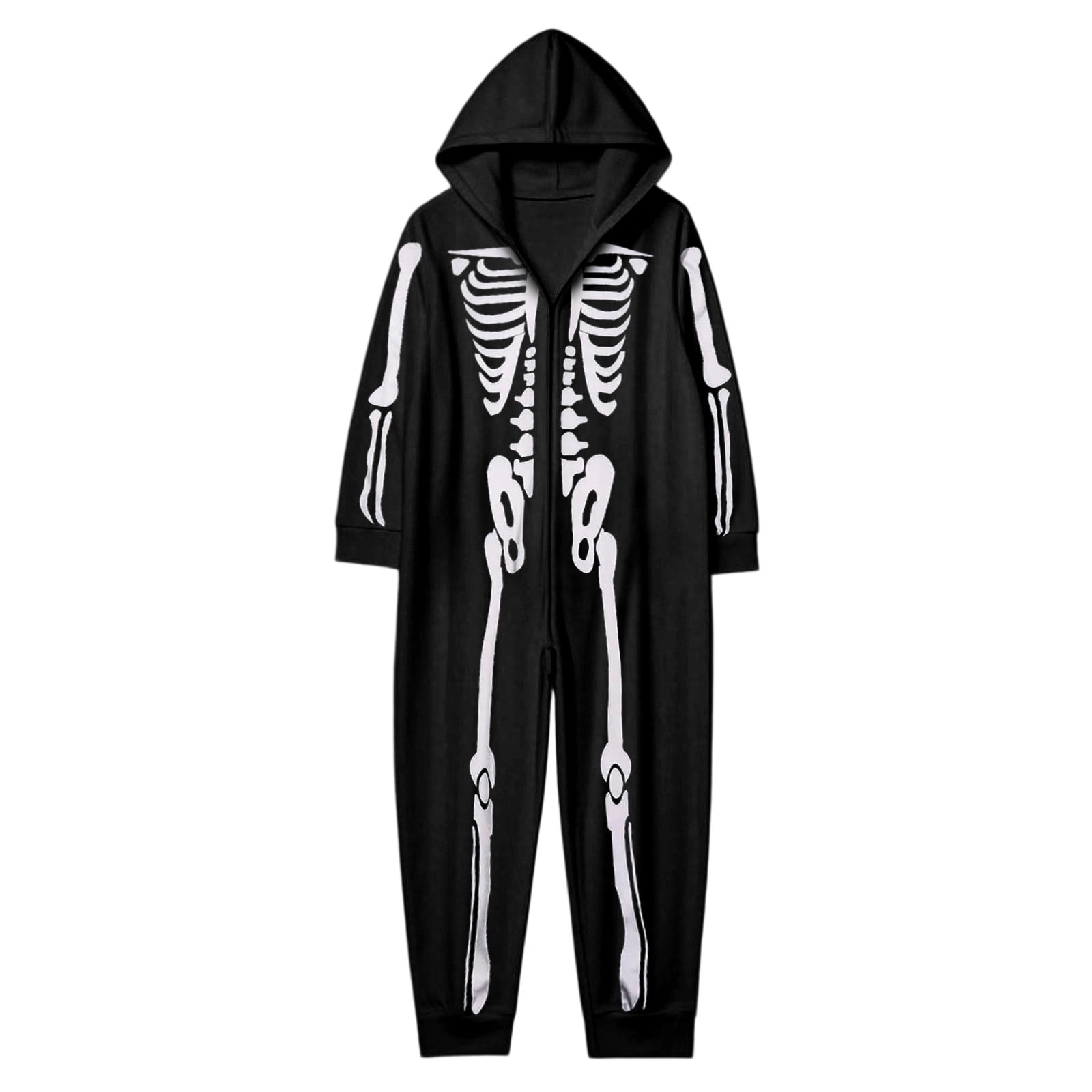 FEIFLY Kids Jumpsuit Halloween Skeleton Themed Parties Hood Cartoon Onesie Family Matching Romper Holiday Loungewear Homewear For Daily Wear And Party