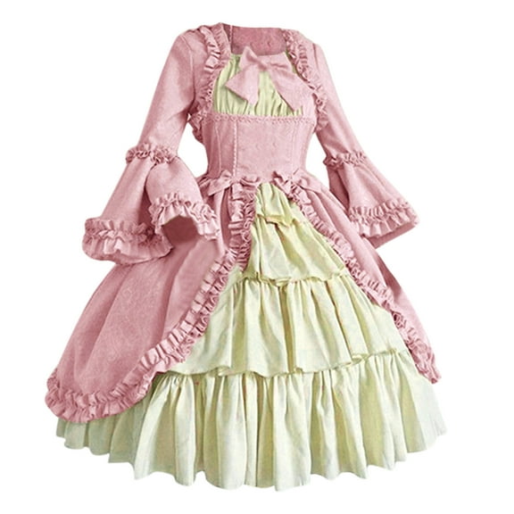 FEIFLY Lady Women Lace Long Sleeve Bowtie Party Dress With Bow gothic Solid Color Festival Clothing