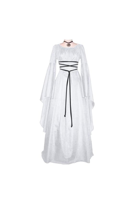 Maxi Dresses For Women Retro Gothic Gown Dress Long Sleeve Lace Up Evening Party Prom Dress Solid Color Festival Clothing