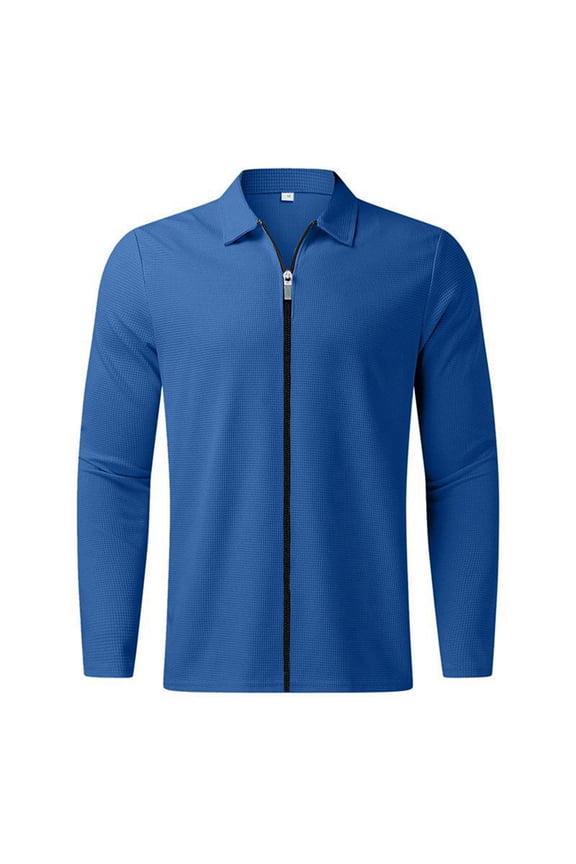 Men Casual Autumn Striped Fabric T Shirt Zipper Turn Down Collar Long Sleeve Tops T Shirt Solid Color Holiday Outwear