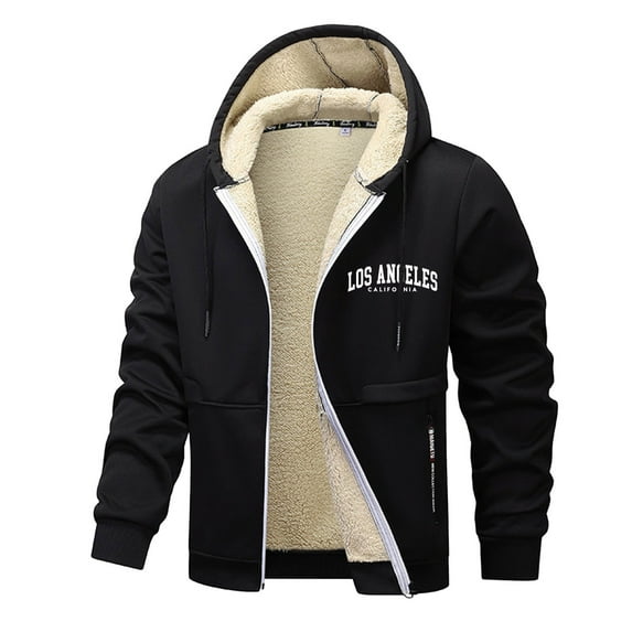 FEIFLY Men Full Zip Hooded Jacket Long Sleeve Heavyweight Warm Plush Coat For Outdoor Winter Cold Weather Comfort Fit Outerwear