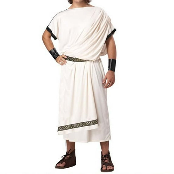 FEIFLY Men Greek Toga God Adult Roman Deluxe Halloween Ancient White Robe Solid Color Festival Clothing