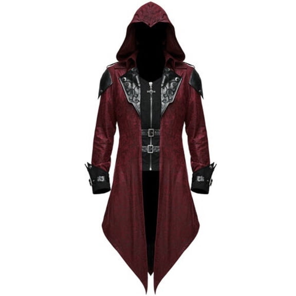 FEIFLY Men TailCoats Jacket Goth Steampunk Uniform Hoodie Party Outwear Long Sleeve Coat