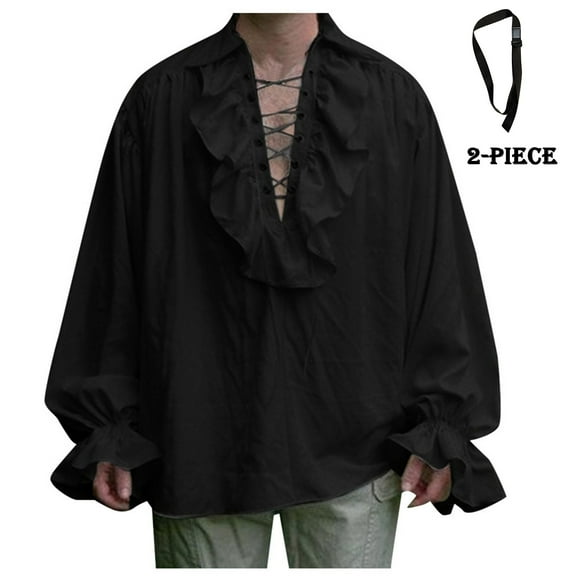 FEIFLY Men Vintage Shirts With Waistband Court Style Halloween Two Piece Set Of Festival Solid Color Festival Clothing