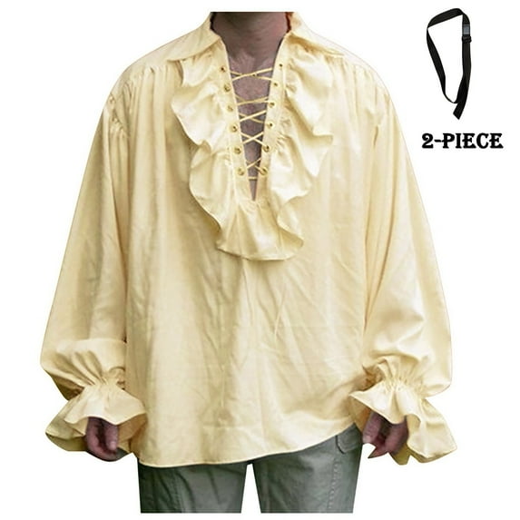 FEIFLY Men Vintage Shirts With Waistband Court Style Halloween Two Piece Set Of Festival Solid Color Festival Clothing