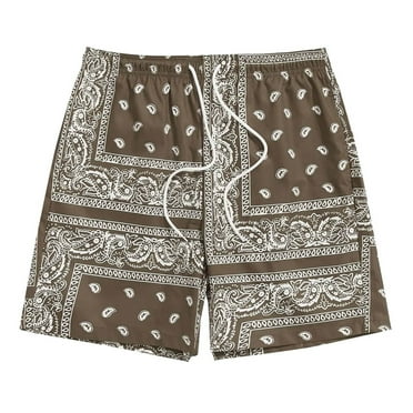 FEIFLY Men's Boho Drawstring Waist Paisley Print Summer Beach Shorts Swim Trunks Breathable Swimwear Board Shorts for Swimming Stylish Wear