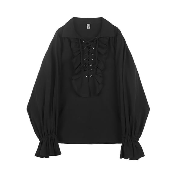 FEIFLY Men's Festival Shirt Ruffled Lace Neckline Gothic Style Retro Casual Jacket