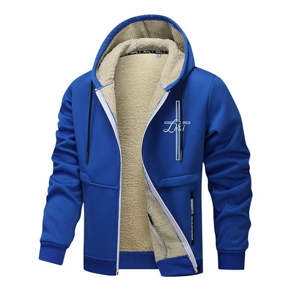 FEIFLY Men's Heavyweight Plush Windproof Zip Up Outerwear Jackets Long Sleeve Warm Hooded Sweatshirt Outerwear Coats