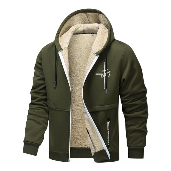 FEIFLY Men's Heavyweight Plush Windproof Zip Up Outerwear Jackets Long Sleeve Warm Hooded Sweatshirt Outerwear Coats