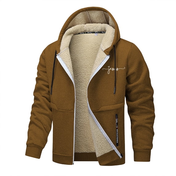 FEIFLY Men's Heavyweight Plush Windproof Zip Up Outerwear Jackets Long Sleeve Warm Hooded Sweatshirt Outerwear Coats