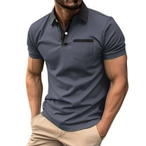 FEIFLY Men's Polo Shirts Golf Shirts for Work Athletic Four Seasons Leisure Fashion Design Lapel Button Pocket Short Sleeve Tops Solid Color Comfort Dailywear