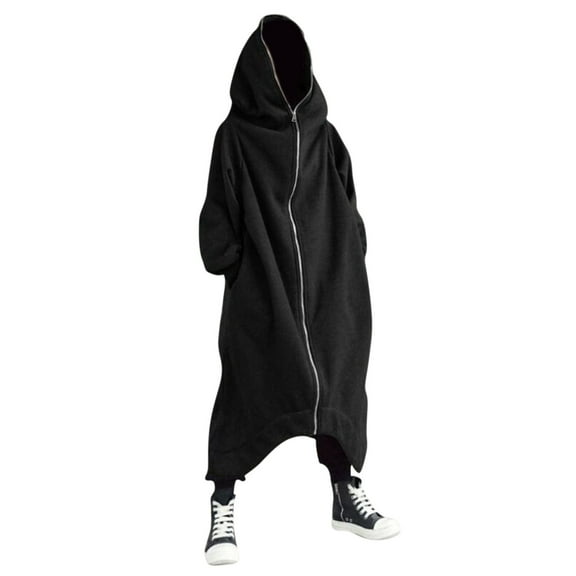 FEIFLY Men's Solid Color Personality Dark Style Full Body Zipper Long Hooded Sweatshirt Jacket Versatile Long Sleeve Outwear