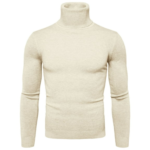FEIFLY Mens Autumn Winter Solid Color Soft Turtleneck Sweater Square Collar Flexibility Close Fitting Tops Slim Knitwear Trendy Outwear