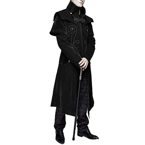 FEIFLY Mens Male Vintage Slim Retro Halloween Punk Gold Edge Coats Gothic Tailcoat Vintage Tuxedo Halloween Coats Solid Color Festival Clothing
