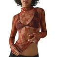 thumbnail image 1 of FEIFLY Mesh Long Sleeve Layering Tops For Women Neck Floral Embroidery Sheer See Through Tee Shirt Blouse Solid Color Stylish Female Tops, 1 of 6
