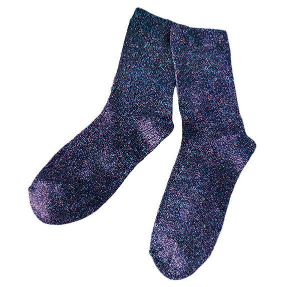 FEIFLY Solid Color Sheer Stockings For Summer Glitter Thread Thin Breathable Mid-Calf Socks Casual Daily Wear Cute