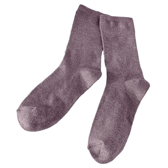 FEIFLY Solid Color Sheer Stockings For Summer Glitter Thread Thin Breathable Mid-Calf Socks Casual Daily Wear Trendy