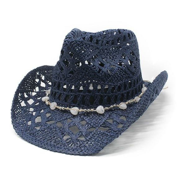 FEIFLY Solid Color Women Men Summer Western Cowboy Hat Shapeable Straw Caps Hollowed Out Sun Hats Relaxed Fit Wear