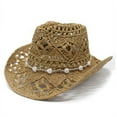 thumbnail image 1 of FEIFLY Solid Color Women Men Summer Western Cowboy Hat Shapeable Straw Caps Hollowed Out Sun Hats Stylish Wear, 1 of 3