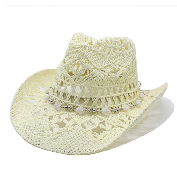 FEIFLY Solid Color Women Men Summer Western Cowboy Hat Shapeable Straw Caps Hollowed Out Sun Hats Versatile Wear